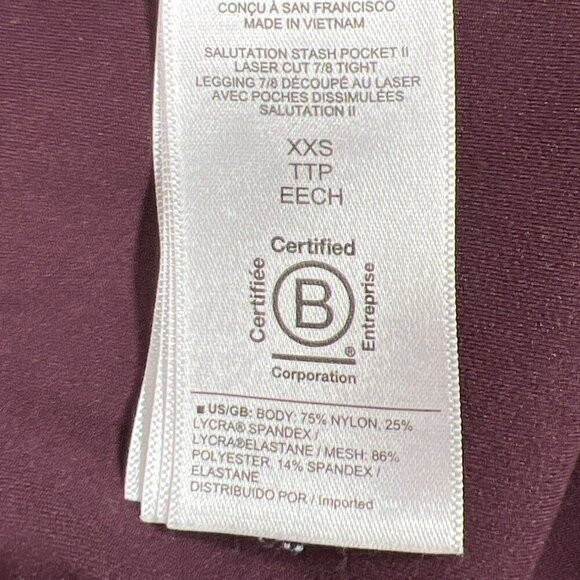 ATHLETA Salutation Stash Pocket Laser Cut Tight Spiced Cabernet XXS #987233 NWOT - Picture 7 of 7